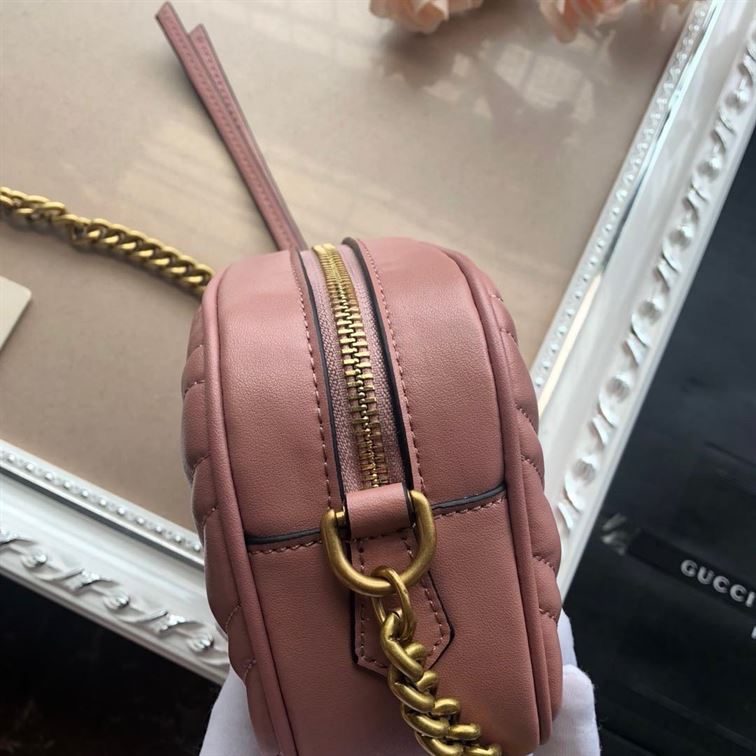 GG Marmont mini shoulder bag Dusty pink matelassé chevron leather – GB147