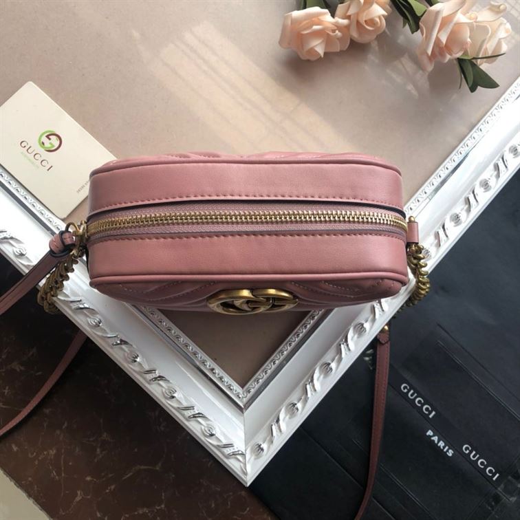 GG Marmont mini shoulder bag Dusty pink matelassé chevron leather – GB147