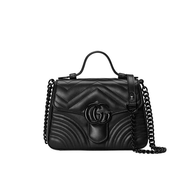 GG Marmont mini top handle bag Black matelassé chevron leather – GB149
