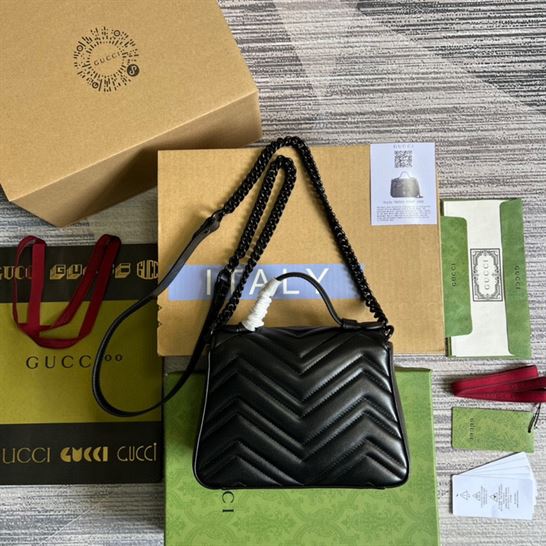 GG Marmont mini top handle bag Black matelassé chevron leather – GB149
