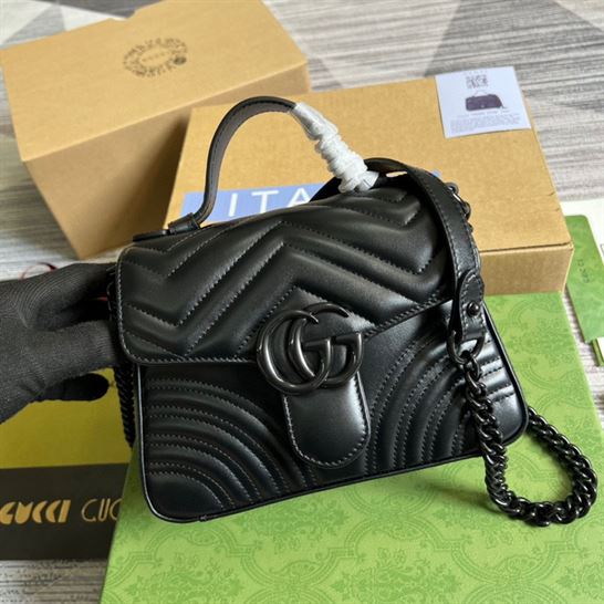 GG Marmont mini top handle bag Black matelassé chevron leather – GB149