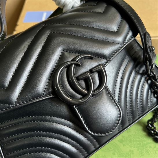 GG Marmont mini top handle bag Black matelassé chevron leather – GB149