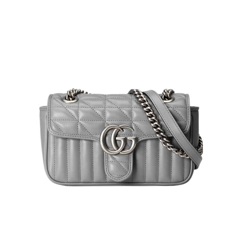 GG Marmont small shoulder bag Dark grey matelassé leather – GB153