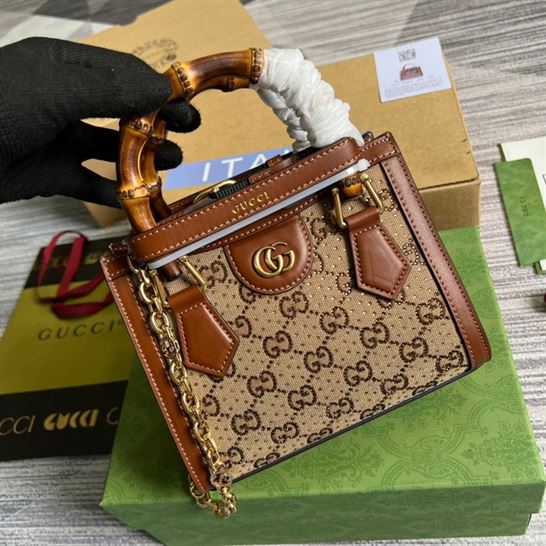 Gucci Diana mini tote bag Camel and ebony GG canvas with crystals – GB174