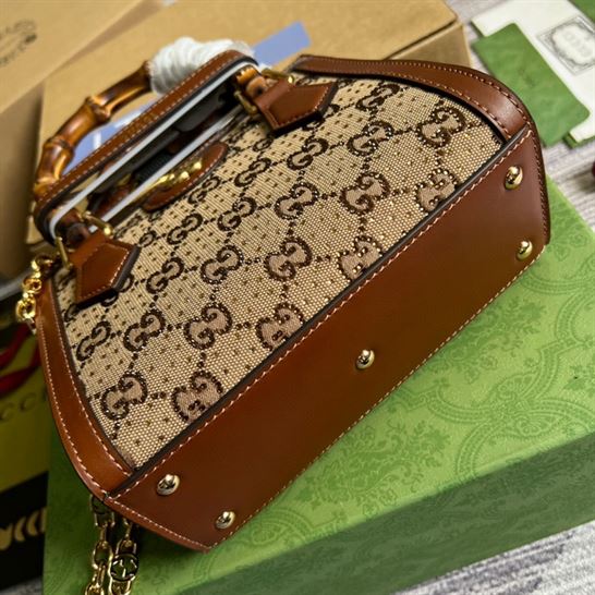 Gucci Diana mini tote bag Camel and ebony GG canvas with crystals – GB174