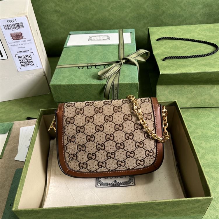Gucci Horsebit 1955 GG mini bag Camel ebony canvas with crystals – GB136