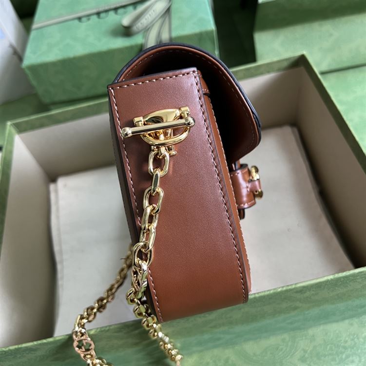 Gucci Horsebit 1955 GG mini bag Camel ebony canvas with crystals – GB136