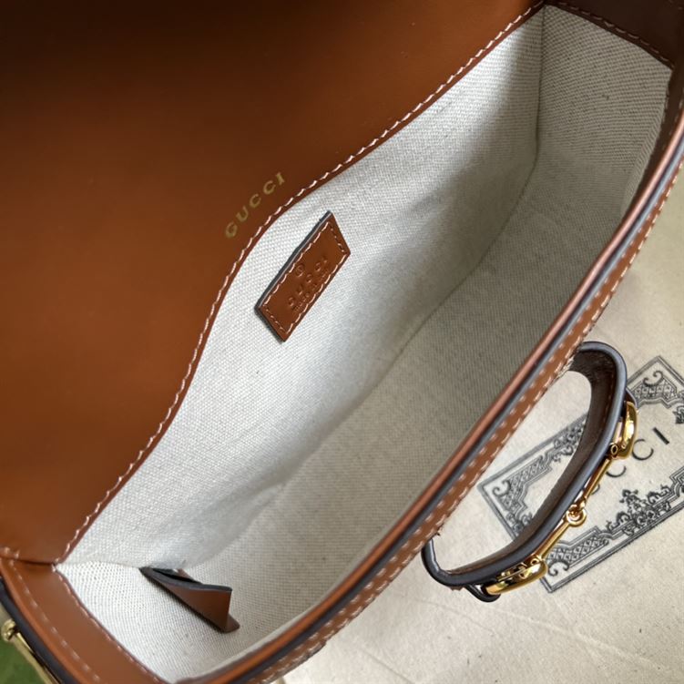 Gucci Horsebit 1955 GG mini bag Camel ebony canvas with crystals – GB136