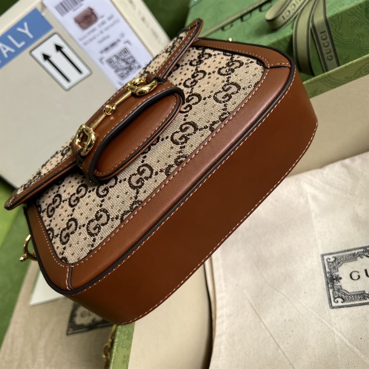Gucci Horsebit 1955 GG mini bag Camel ebony canvas with crystals – GB136
