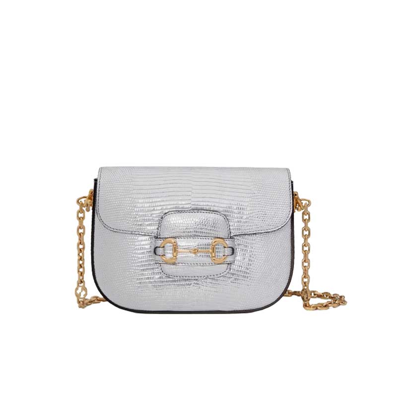 Gucci Horsebit 1955 lizard mini bag Silver lamé lizard – GB106