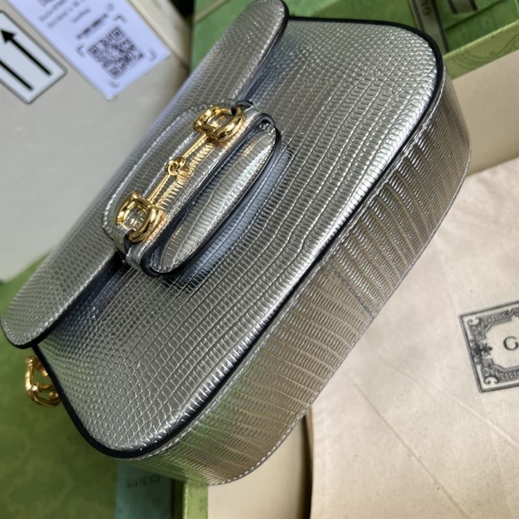 Gucci Horsebit 1955 lizard mini bag Silver lamé lizard – GB106