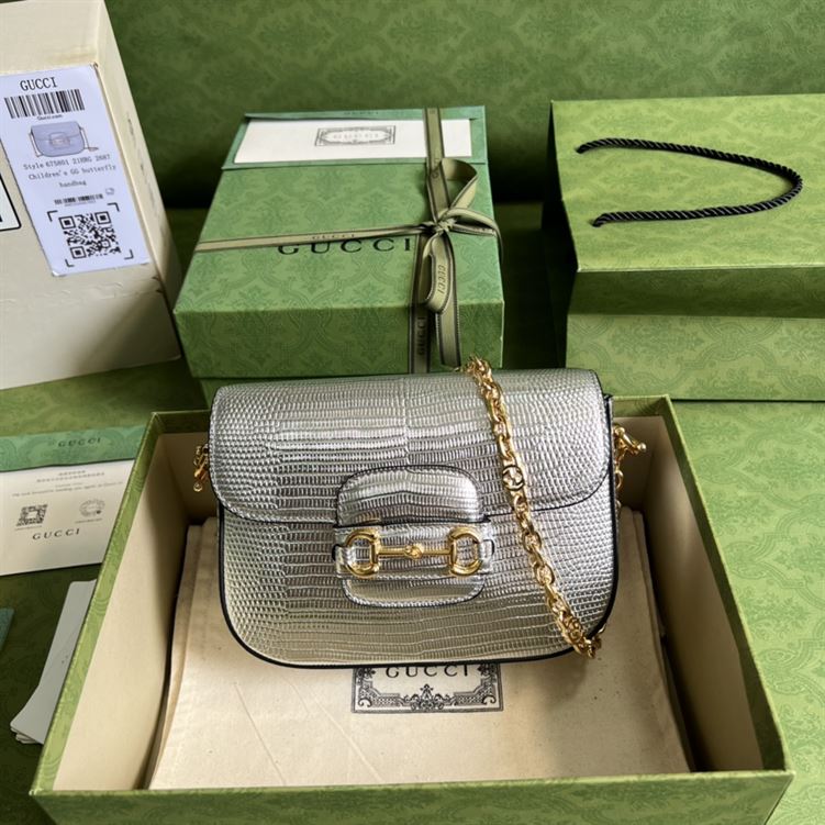 Gucci Horsebit 1955 lizard mini bag Silver lamé lizard – GB106