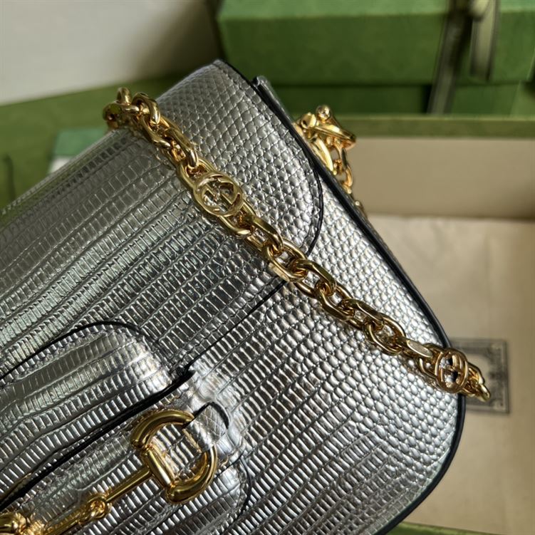 Gucci Horsebit 1955 lizard mini bag Silver lamé lizard – GB106