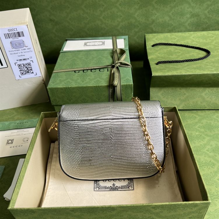 Gucci Horsebit 1955 lizard mini bag Silver lamé lizard – GB106