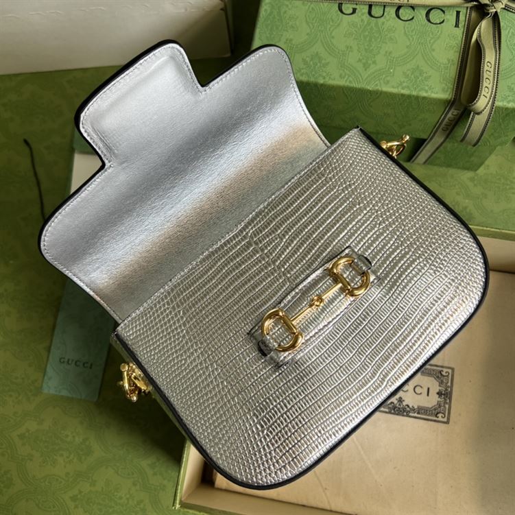 Gucci Horsebit 1955 lizard mini bag Silver lamé lizard – GB106