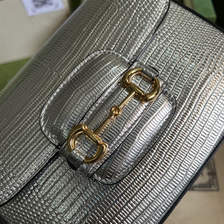 Gucci Horsebit 1955 lizard mini bag Silver lamé lizard – GB106