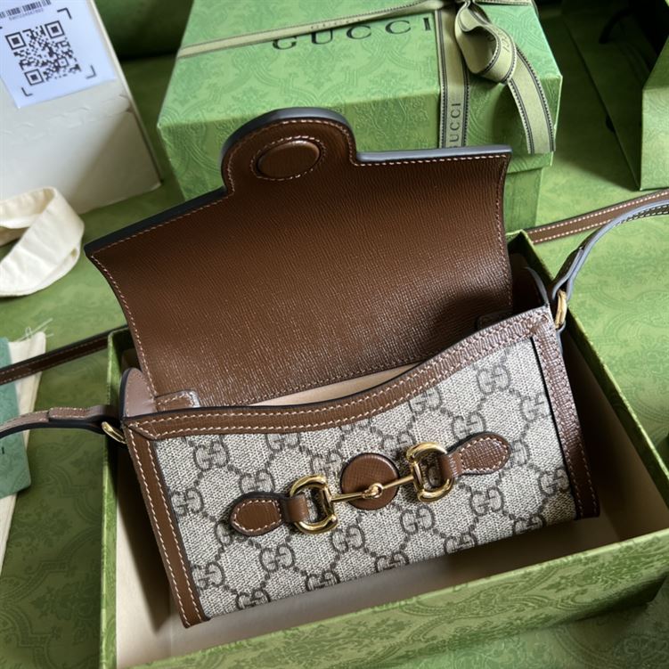 Gucci Horsebit 1955 mini bag Beige and ebony Brown leather trim – GB135