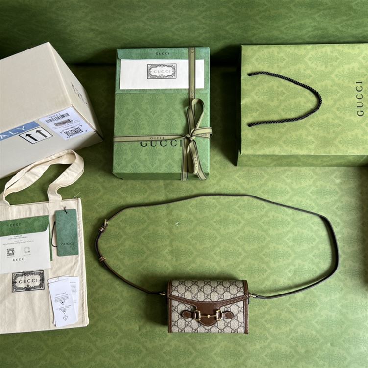 Gucci Horsebit 1955 mini bag Beige and ebony Brown leather trim – GB135