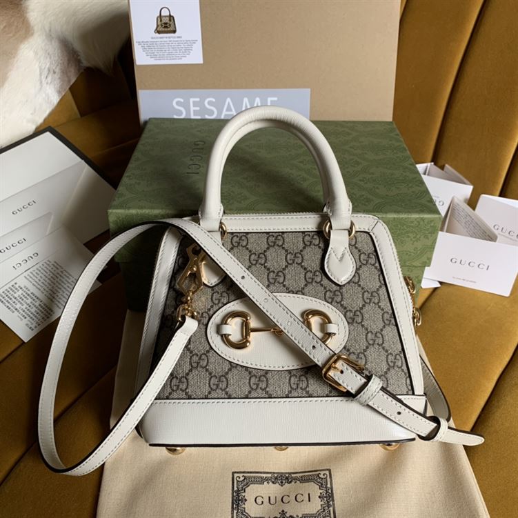 Gucci Horsebit 1955 mini top handle bag Beige/ebony GG Supreme canvas – GB104
