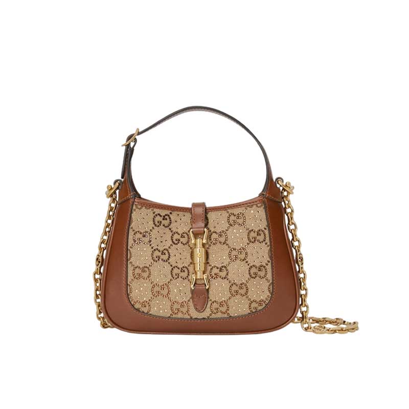 Jackie 1961 crystal GG mini shoulder bag Camel and ebony – GB121