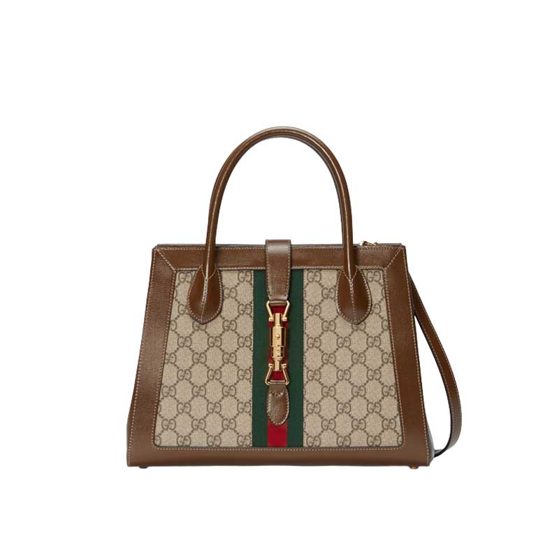 Jackie 1961 medium tote bag with brown leather trim - GB142