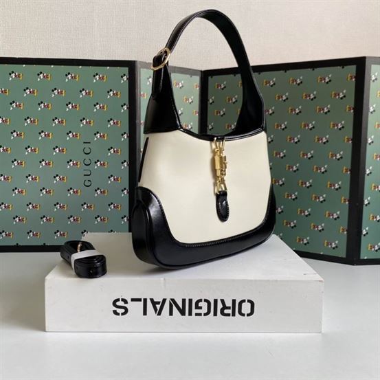 Jackie 1961 small shoulder bag White leather with black leather trim – GB119