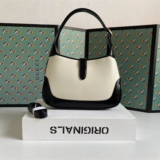 Jackie 1961 small shoulder bag White leather with black leather trim – GB119