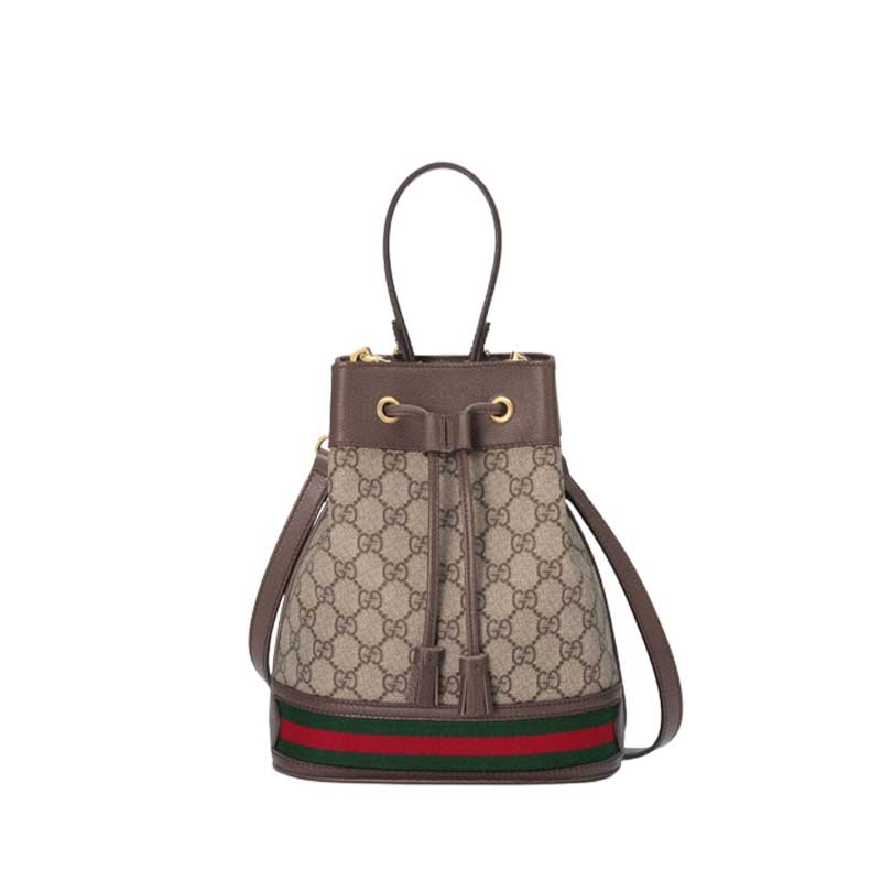 Ophidia GG small bucket bag Beige/ebony Brown leather trim – GB085
