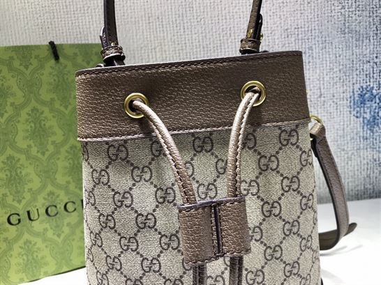 Ophidia GG small bucket bag Beige/ebony Brown leather trim – GB085