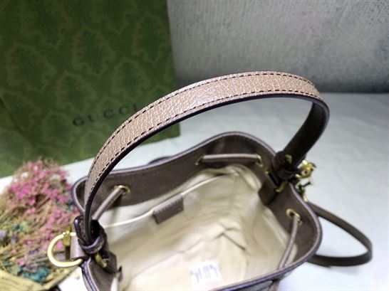 Ophidia GG small bucket bag Beige/ebony Brown leather trim – GB085