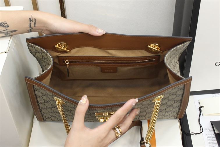 Padlock medium GG shoulder bag Beige/ebony brown leather detail - GB086