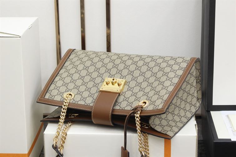 Padlock medium GG shoulder bag Beige/ebony brown leather detail - GB086