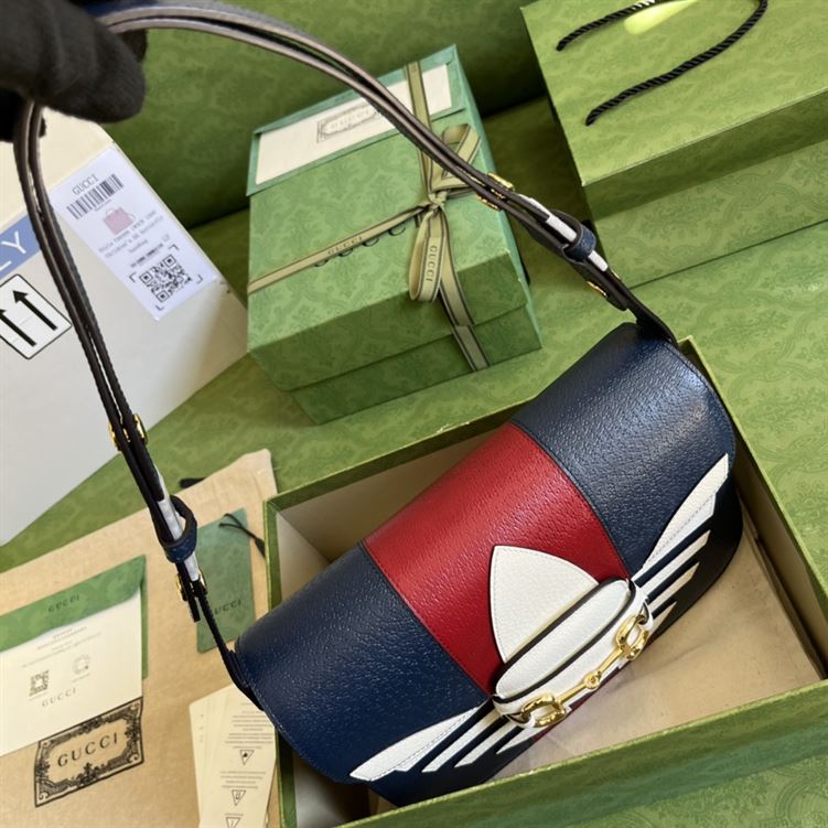 adidas x Gucci Gucci Horsebit 1955 small bag Dark blue and red leather – GB105