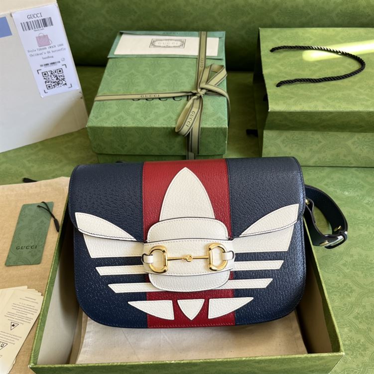 adidas x Gucci Gucci Horsebit 1955 small bag Dark blue and red leather – GB105