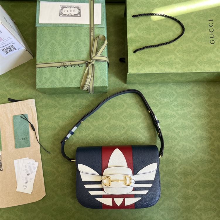 adidas x Gucci Gucci Horsebit 1955 small bag Dark blue and red leather – GB105