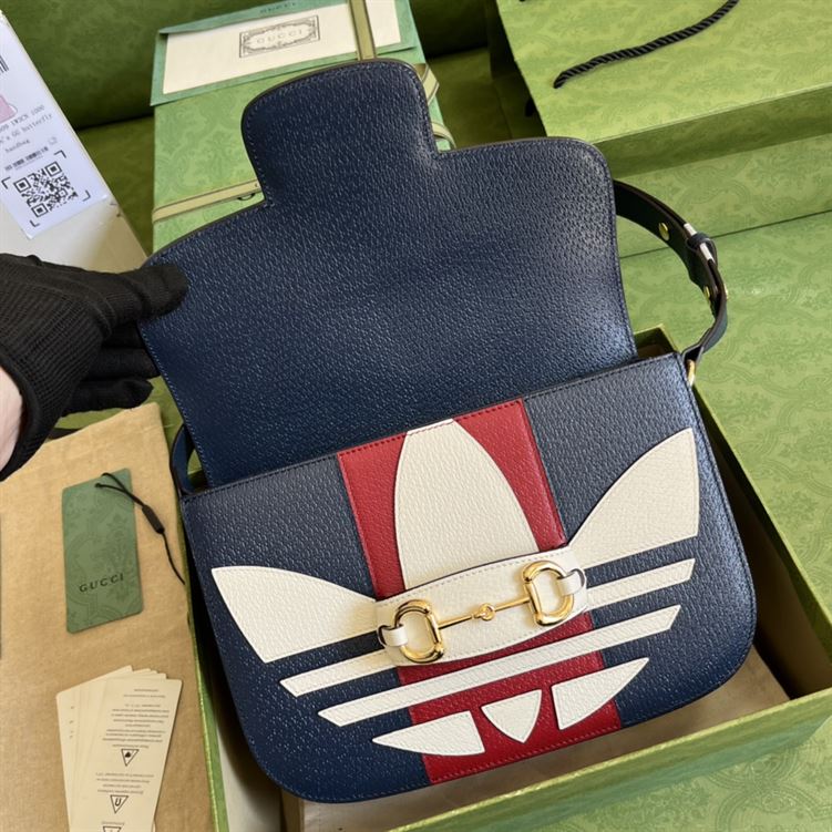 adidas x Gucci Gucci Horsebit 1955 small bag Dark blue and red leather – GB105