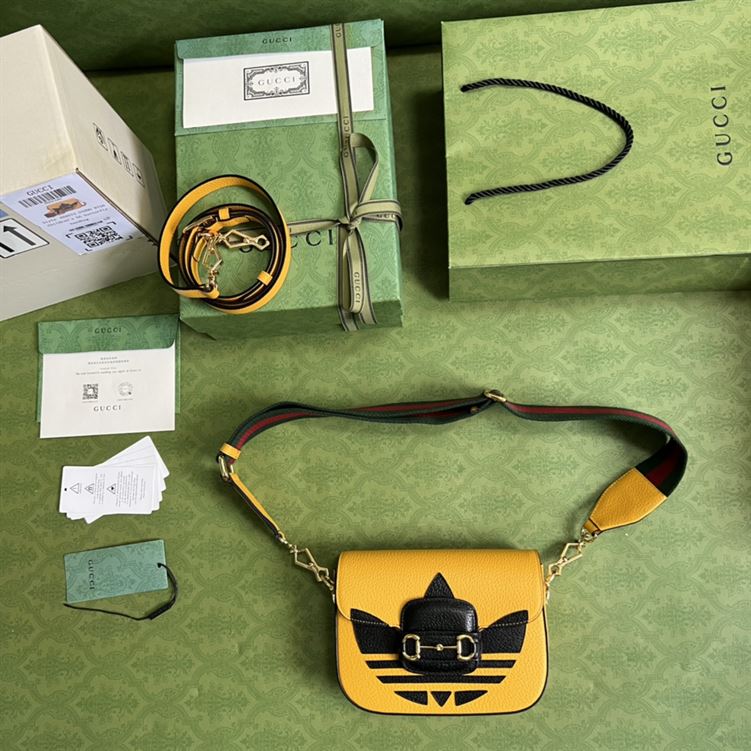adidas x Gucci Horsebit 1955 mini bag Yellow and black leather – GB108