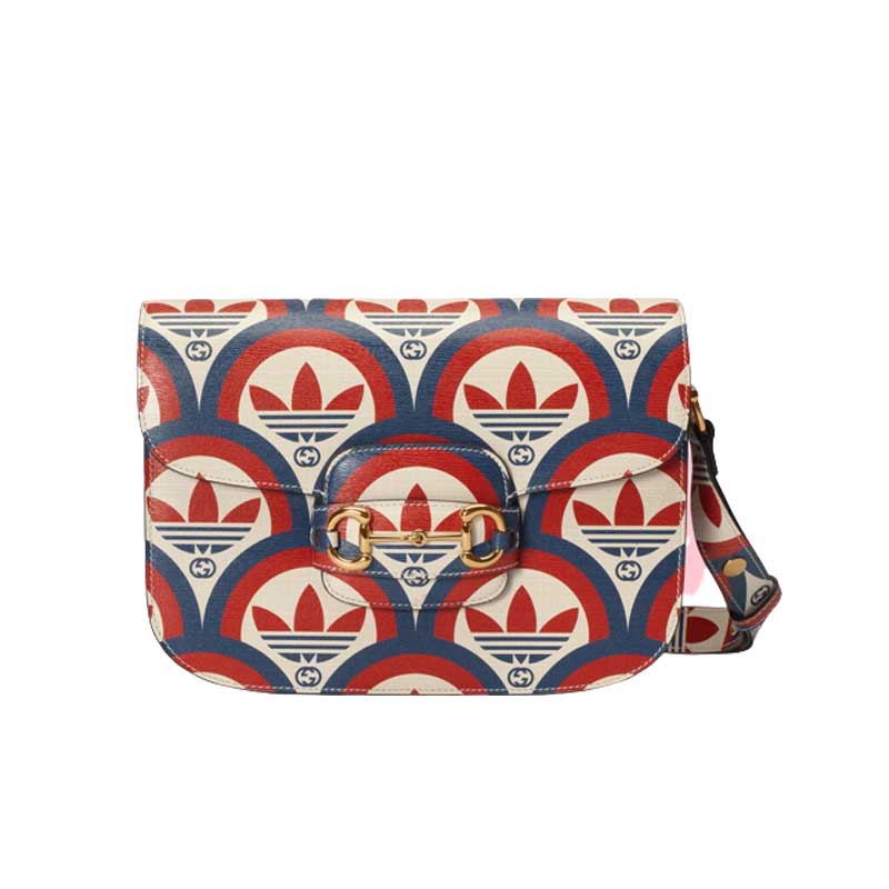 adidas x Gucci Horsebit 1955 shoulder bag Trefoil print blue and red leather – GB093