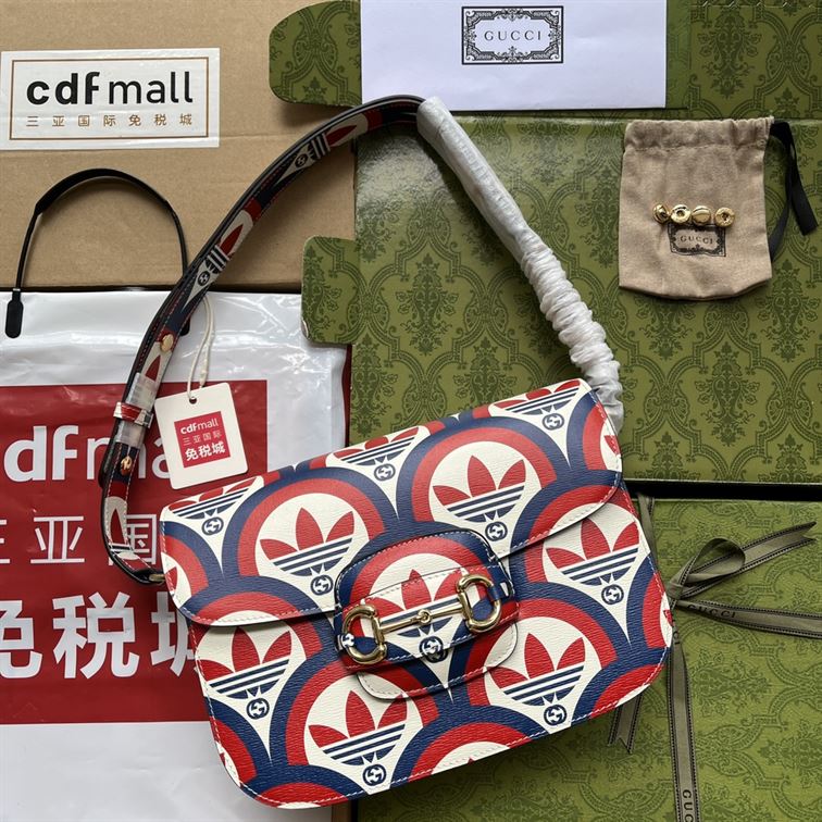 adidas x Gucci Horsebit 1955 shoulder bag Trefoil print blue and red leather – GB093
