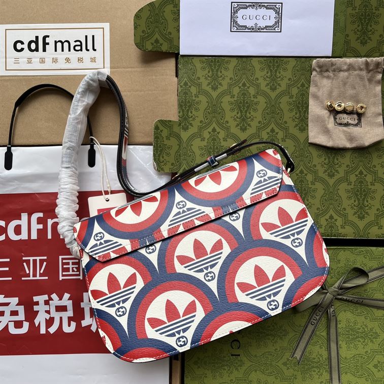 adidas x Gucci Horsebit 1955 shoulder bag Trefoil print blue and red leather – GB093