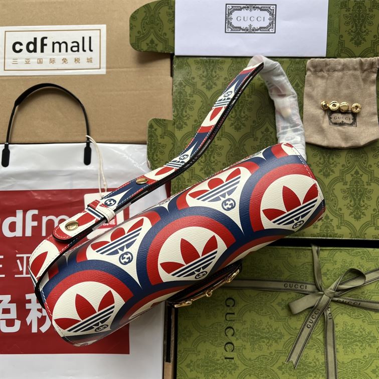 adidas x Gucci Horsebit 1955 shoulder bag Trefoil print blue and red leather – GB093