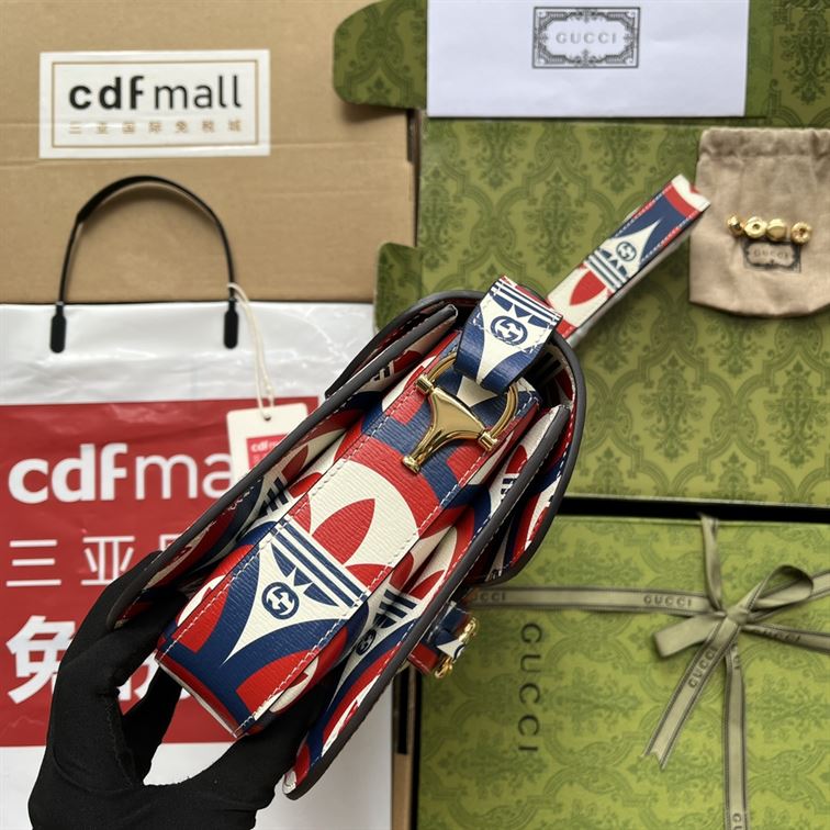 adidas x Gucci Horsebit 1955 shoulder bag Trefoil print blue and red leather – GB093