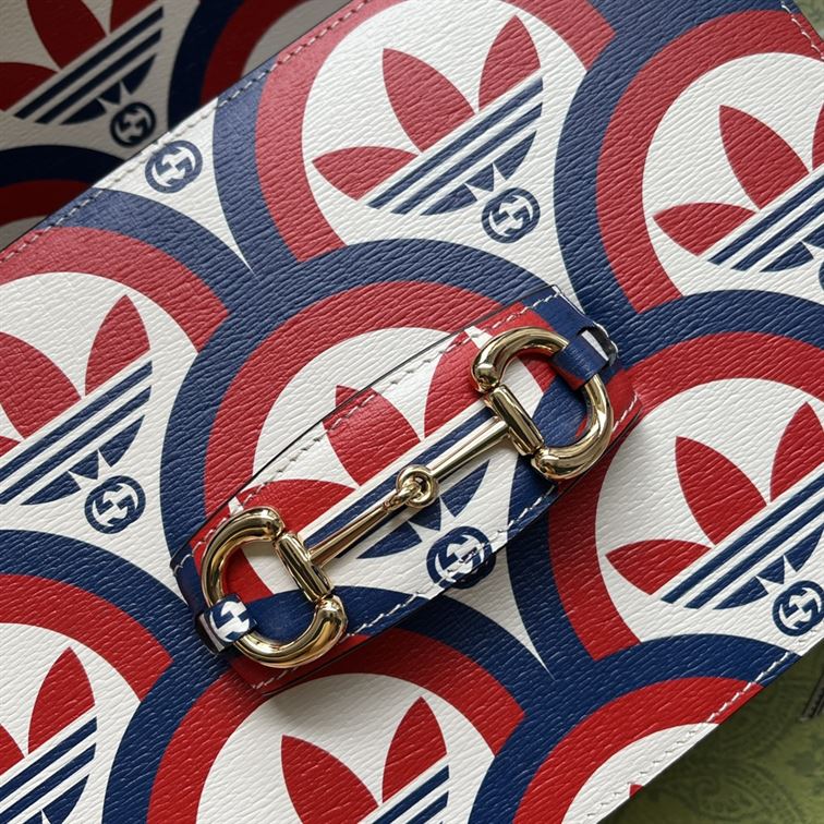 adidas x Gucci Horsebit 1955 shoulder bag Trefoil print blue and red leather – GB093