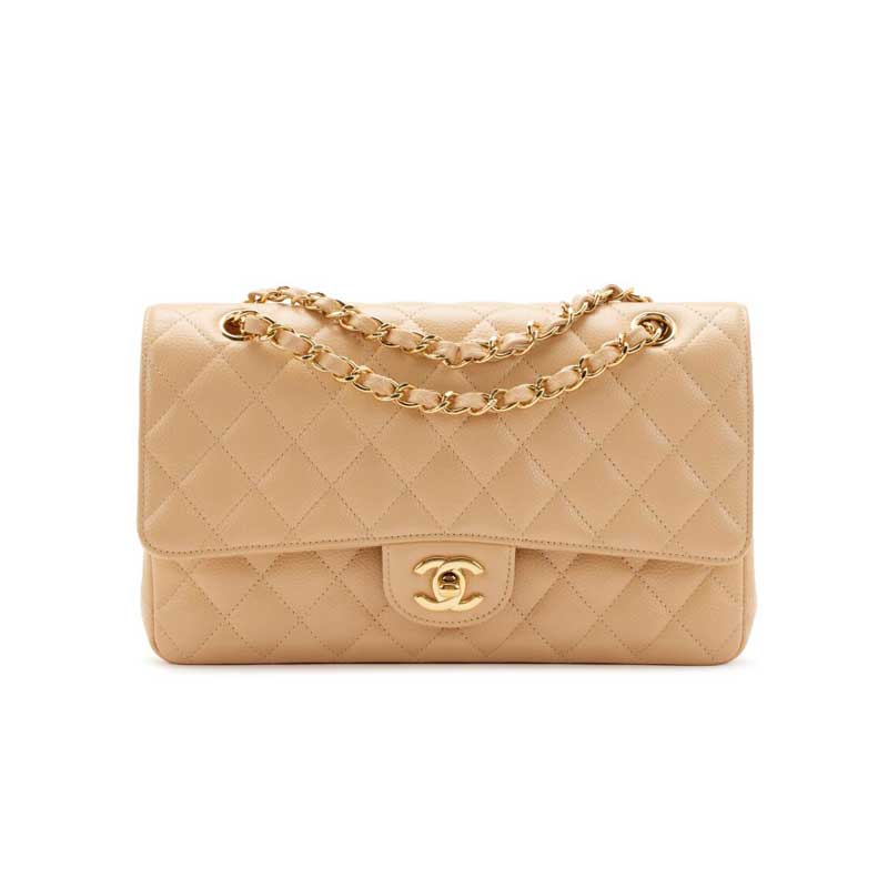 Chanel Classic Medium Caviar Flap Beige Gold Hardware – CB041