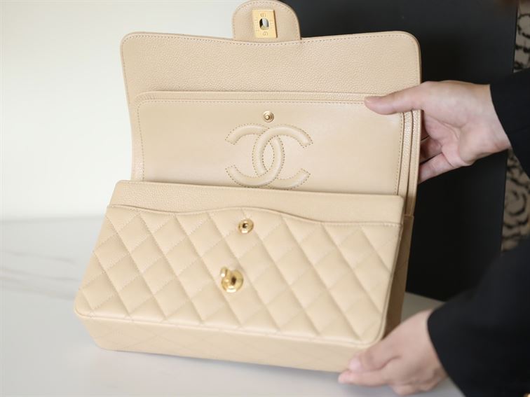 Chanel Classic Medium Caviar Flap Beige Gold Hardware – CB041
