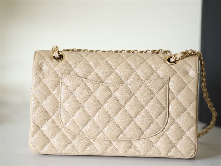 Chanel Classic Medium Caviar Flap Beige Gold Hardware – CB041