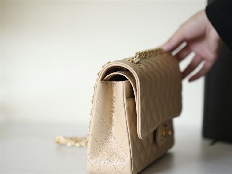 Chanel Classic Medium Caviar Flap Beige Gold Hardware – CB041