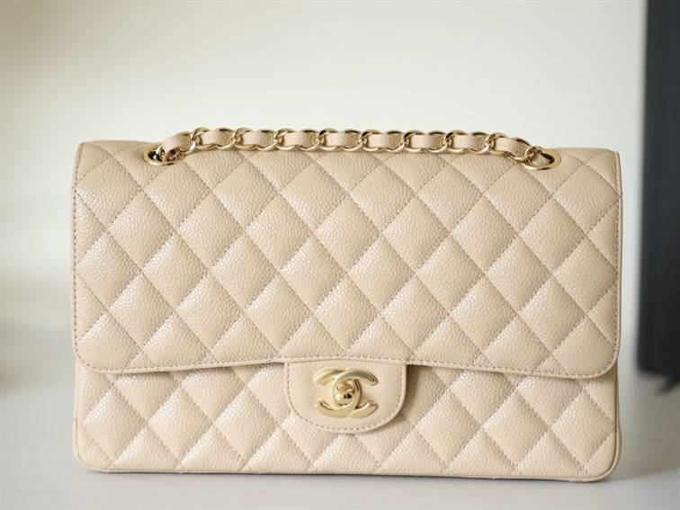 Chanel Classic Medium Caviar Flap Beige Gold Hardware – CB041