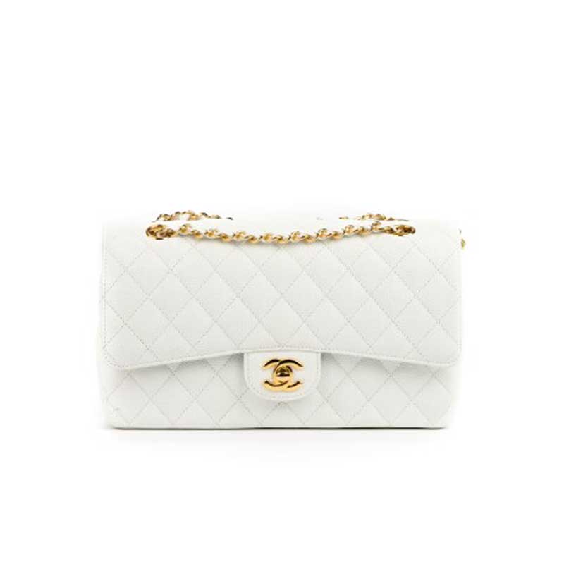 Chanel Classic Quilted Medium Double Flap Ivory Caviar – CB039