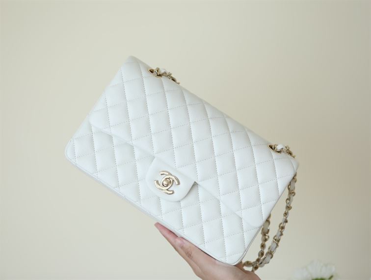 Chanel Classic Quilted Medium Double Flap Ivory Caviar – CB039